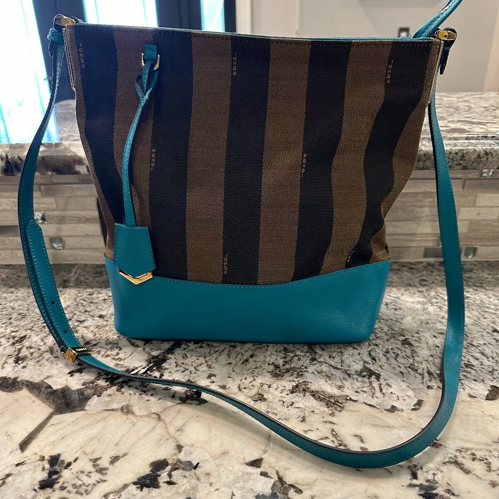 Teal and Brown FENDI Crossbody Purse